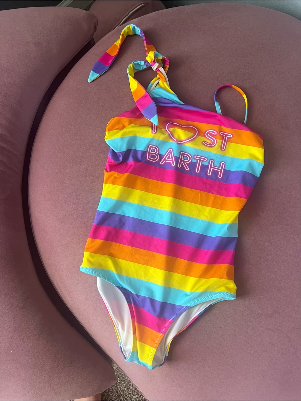 Girls St Barth Rainbow Stripe One-Piece Swimsuit